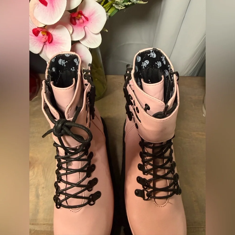 Dolls Kill LAMODA PINK SHOOT MY SHOT CREEPER BOOTS - Picture 3 of 6